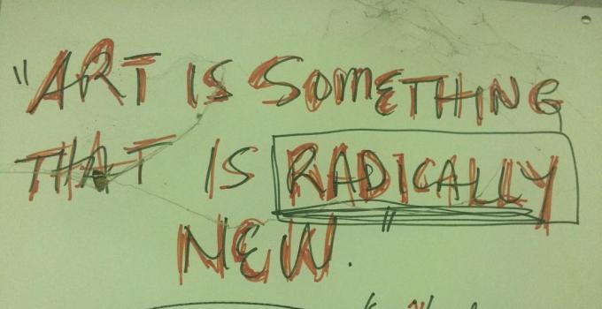 Image: “Art is something that is radically new.” statement made by kąrî’kạchä seid’ou. Handwritten and photographed by IUB.